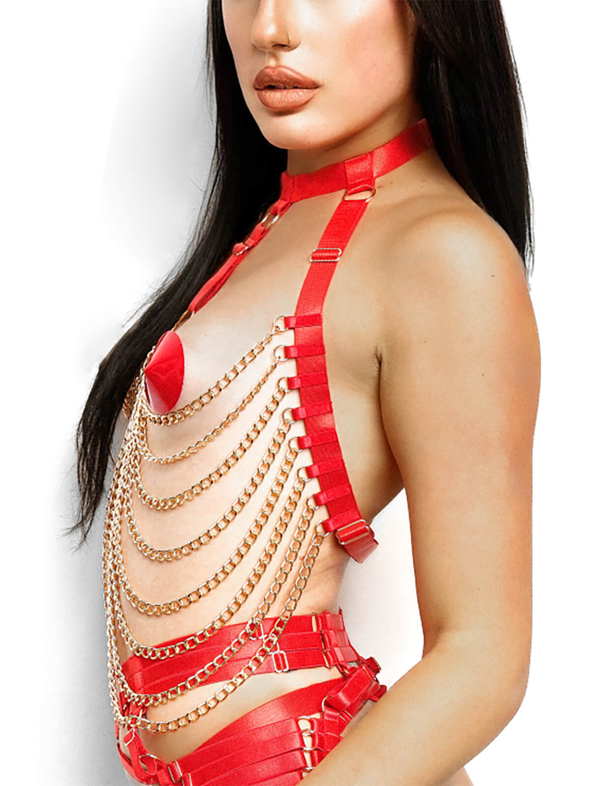 Kinky Diva – Multi Chain Top Red/Gold