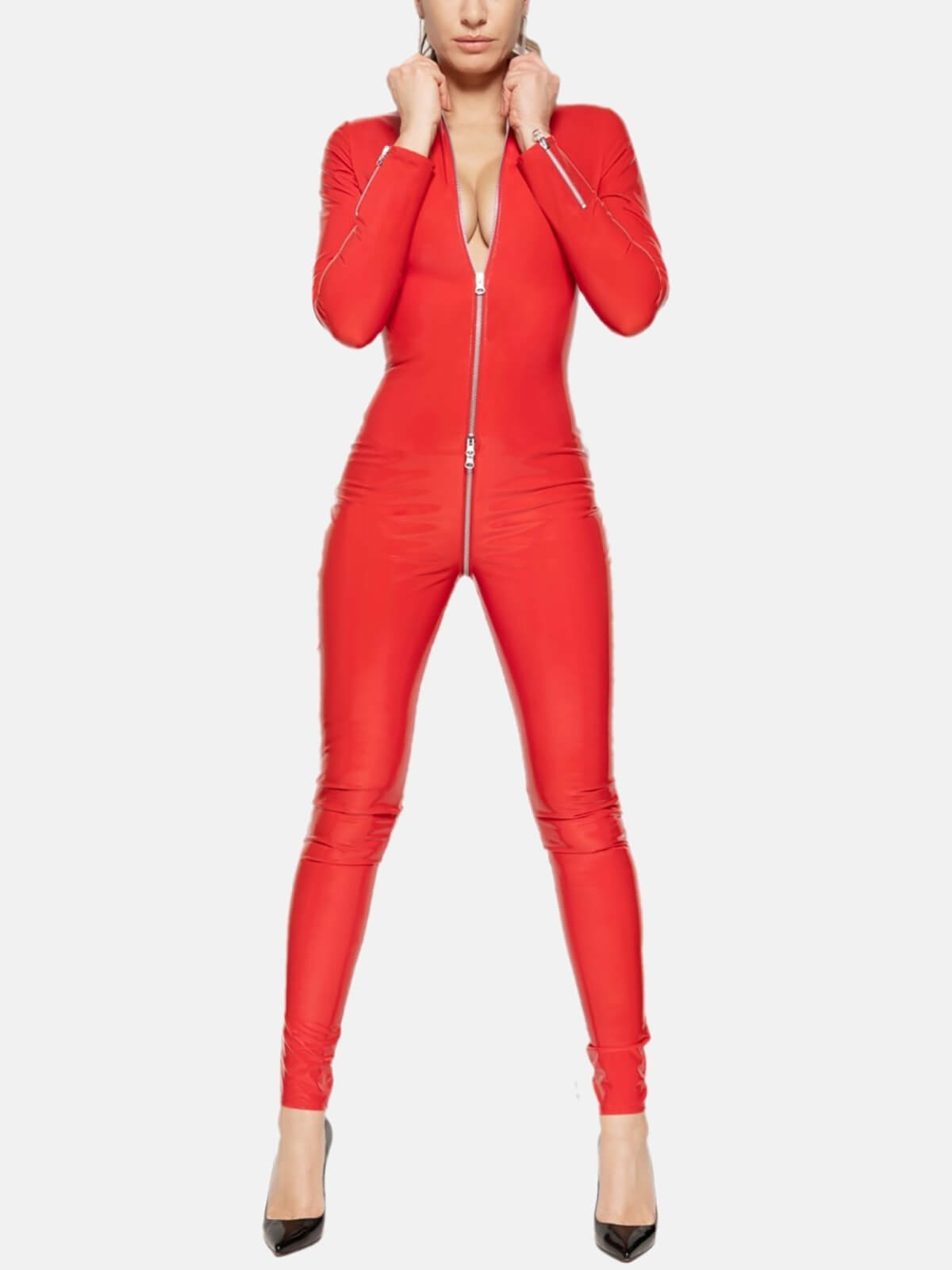 Designer Damen Lack Catsuit - Sweety - Rot