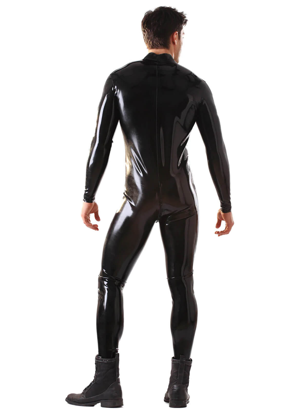 Langarmiger Herren Latex Catsuit mit Reißverschluss und Kragen