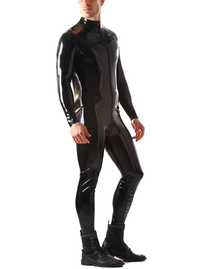 Langarmiger Herren Latex Catsuit mit Reißverschluss und Kragen