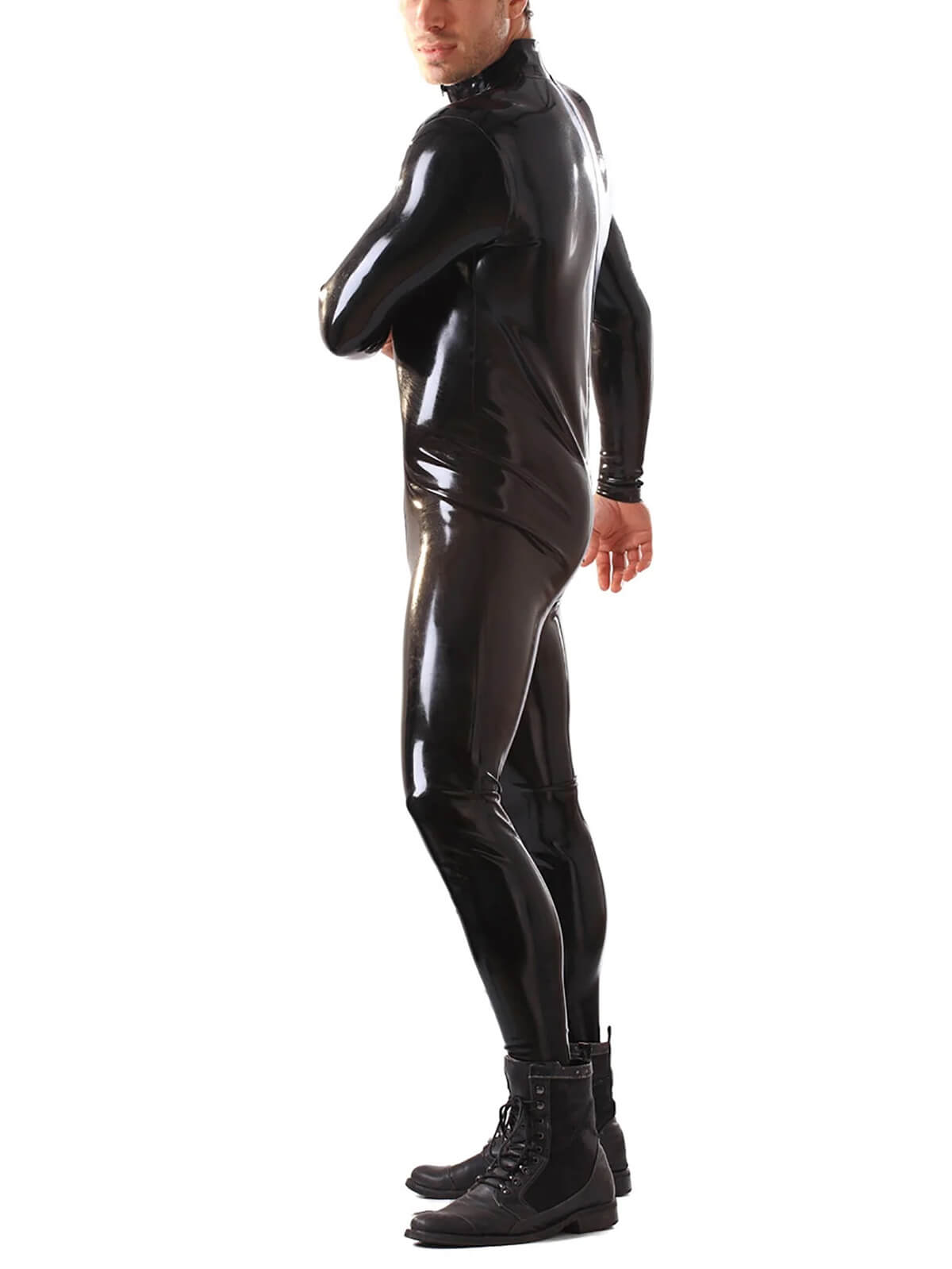 Langarmiger Herren Latex Catsuit mit Reißverschluss und Kragen